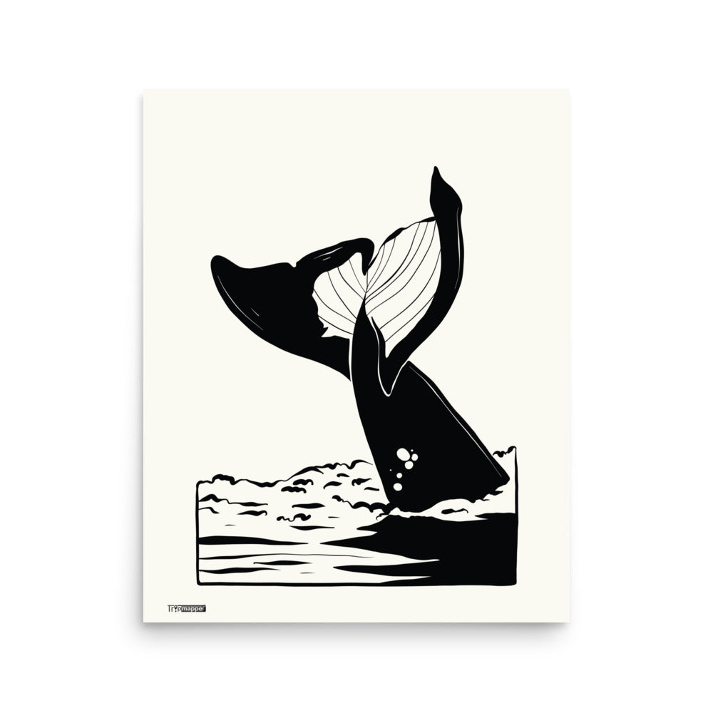 Minimal whale illustration art print for modern interior walls — 16×20