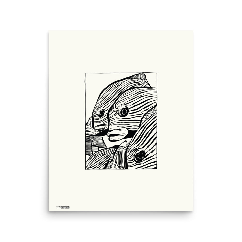 Detailed fish line illustration art print for modern interior walls — 16×20